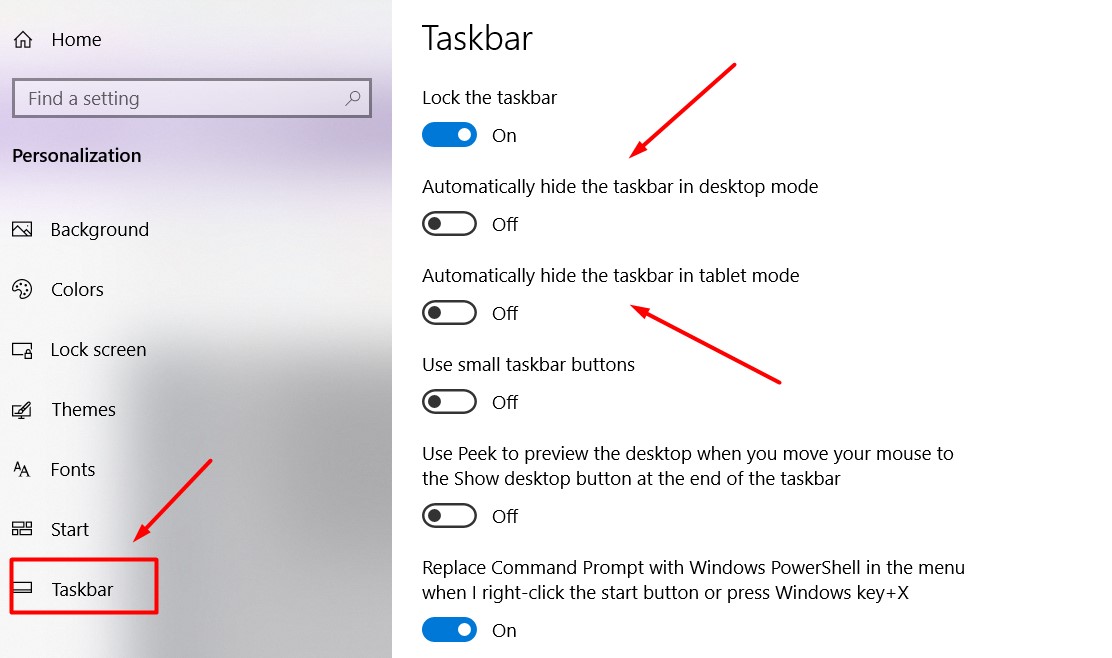windows 10 taskbar stuck and cant access menu