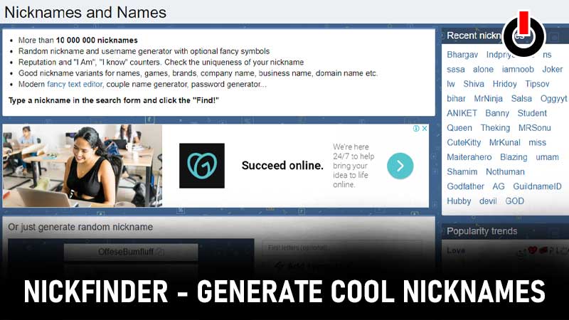 Nickfinder.com (May 2021) - How To Generate Cool Nickname
