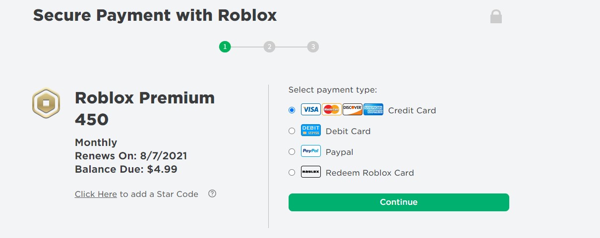 Robux Payment Method