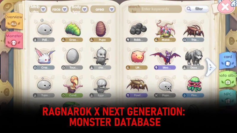 Ragnarok X Monster Database